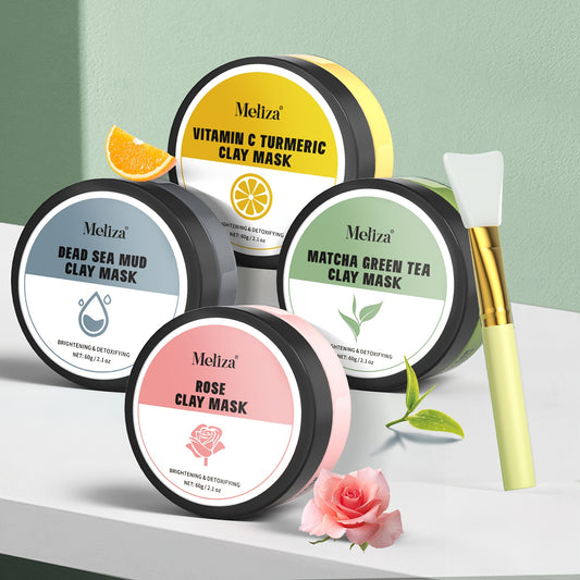 4 masques : thé vert, argile rose, curcuma et vitamine C, boue de la mer morte